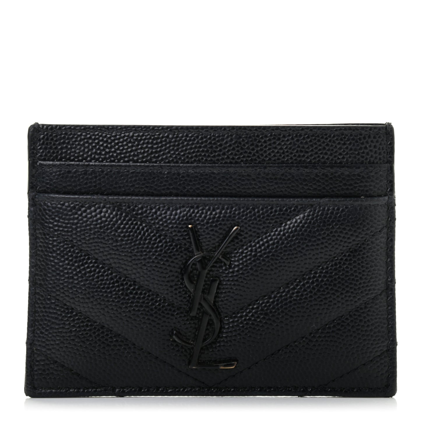 Grain De Poudre Matelasse Chevron Monogram Credit Card Case Black
