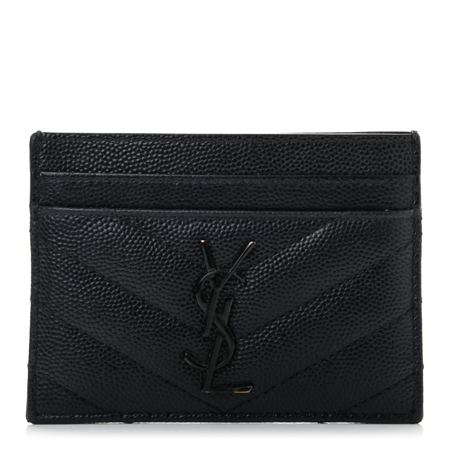Saint Laurent Grain De Poudre Matelasse Chevron Monogram Credit Card Case Black 1 of 6