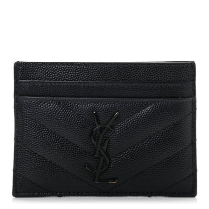 Saint Laurent Grain De Poudre Matelasse Chevron Monogram Credit Card Case Black 1 of 6