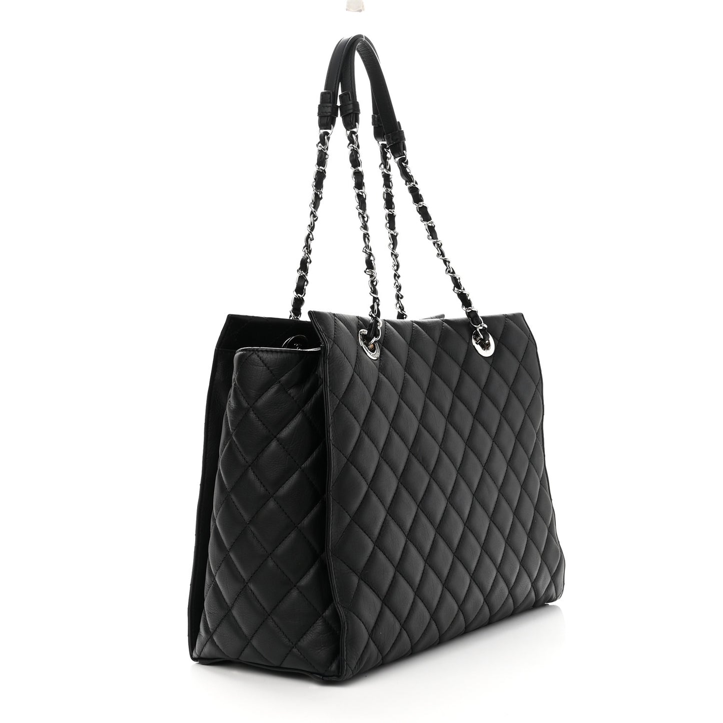 Calfskin Quilted Large Chic and Soft Shopping Tote Black