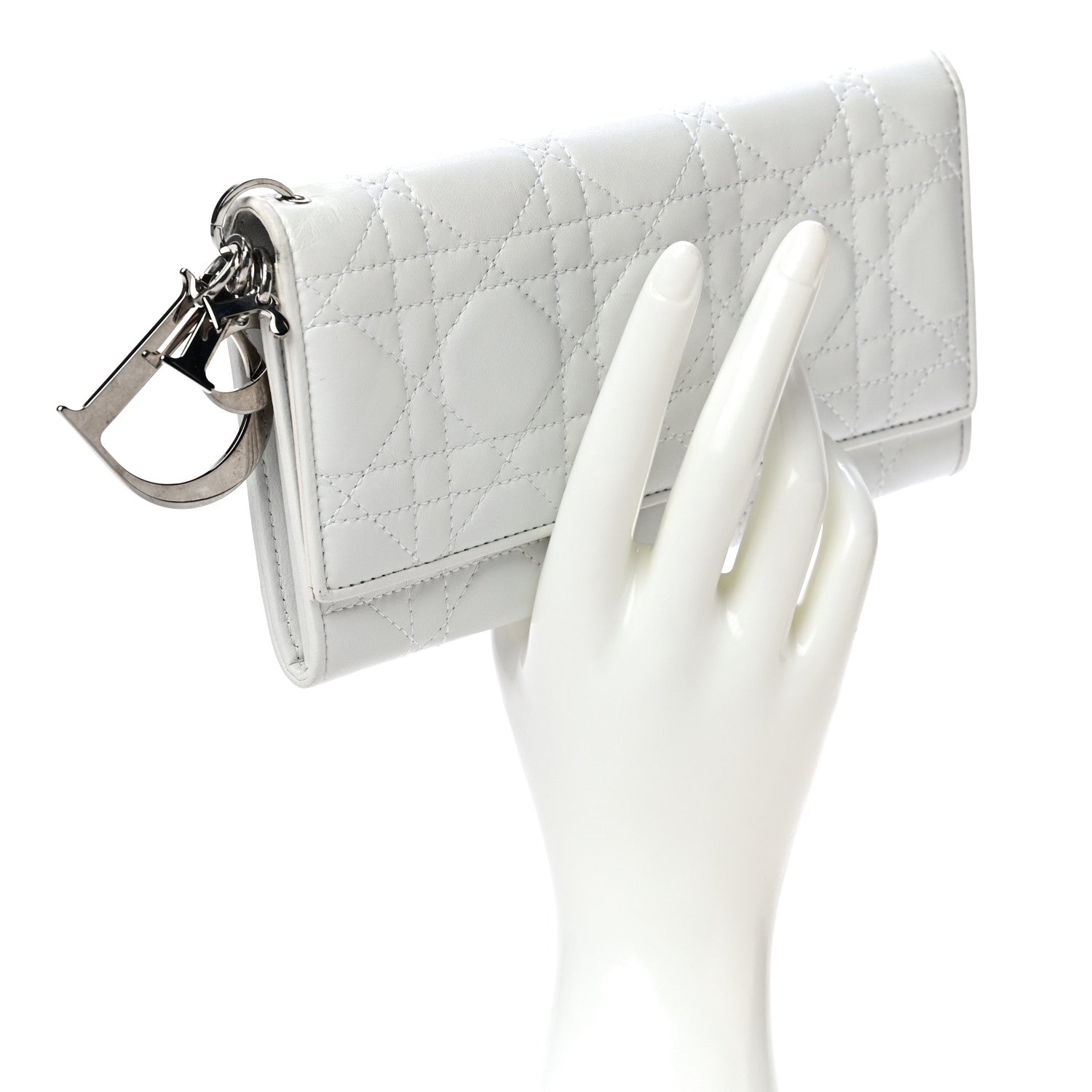 Christian Dior Lambskin Cannage Lady Dior Charm Wallet White 2 of 9