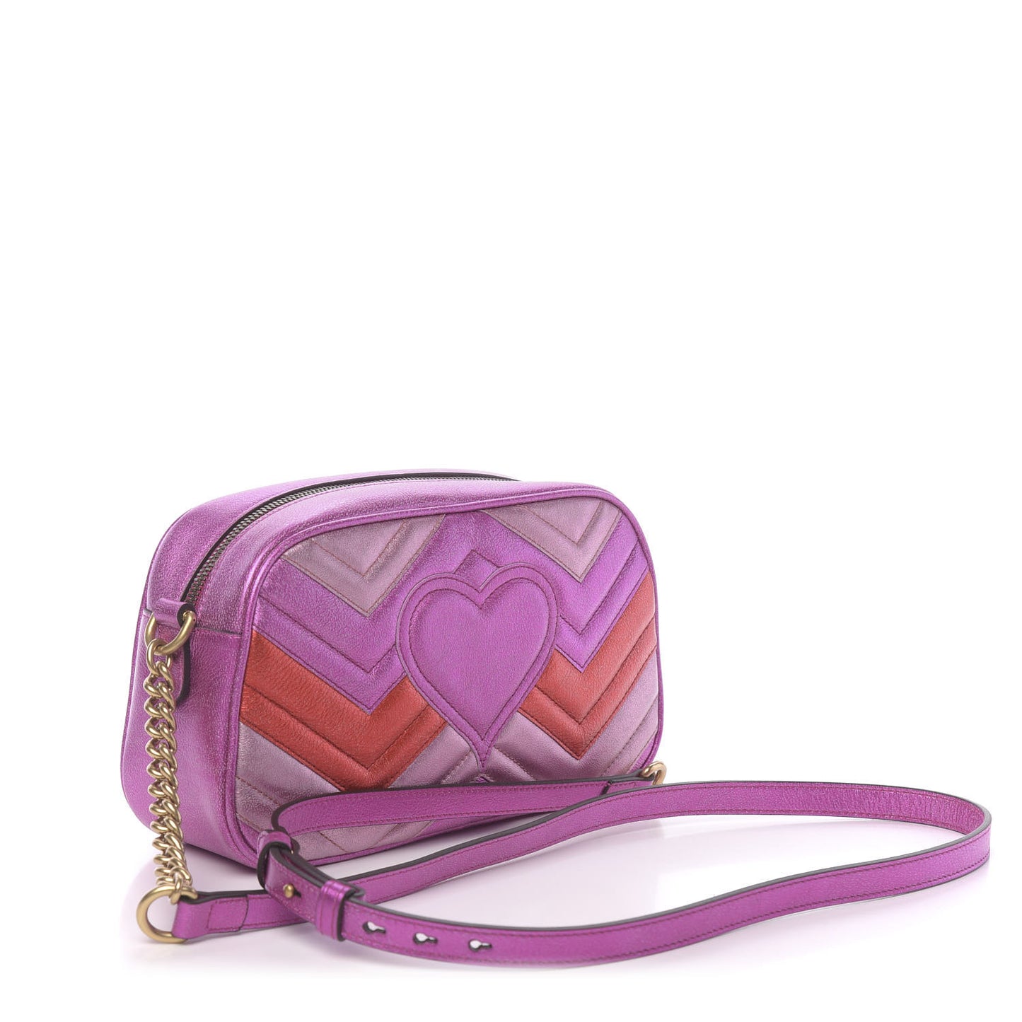 Laminated Nappa Matelasse Small GG Marmont Chain Shoulder Bag Fuxia Rosso Rosa