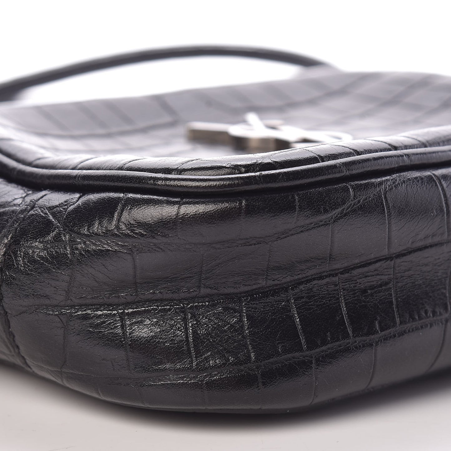 Calfskin Crocodile Embossed Monogram Blogger Bag Black