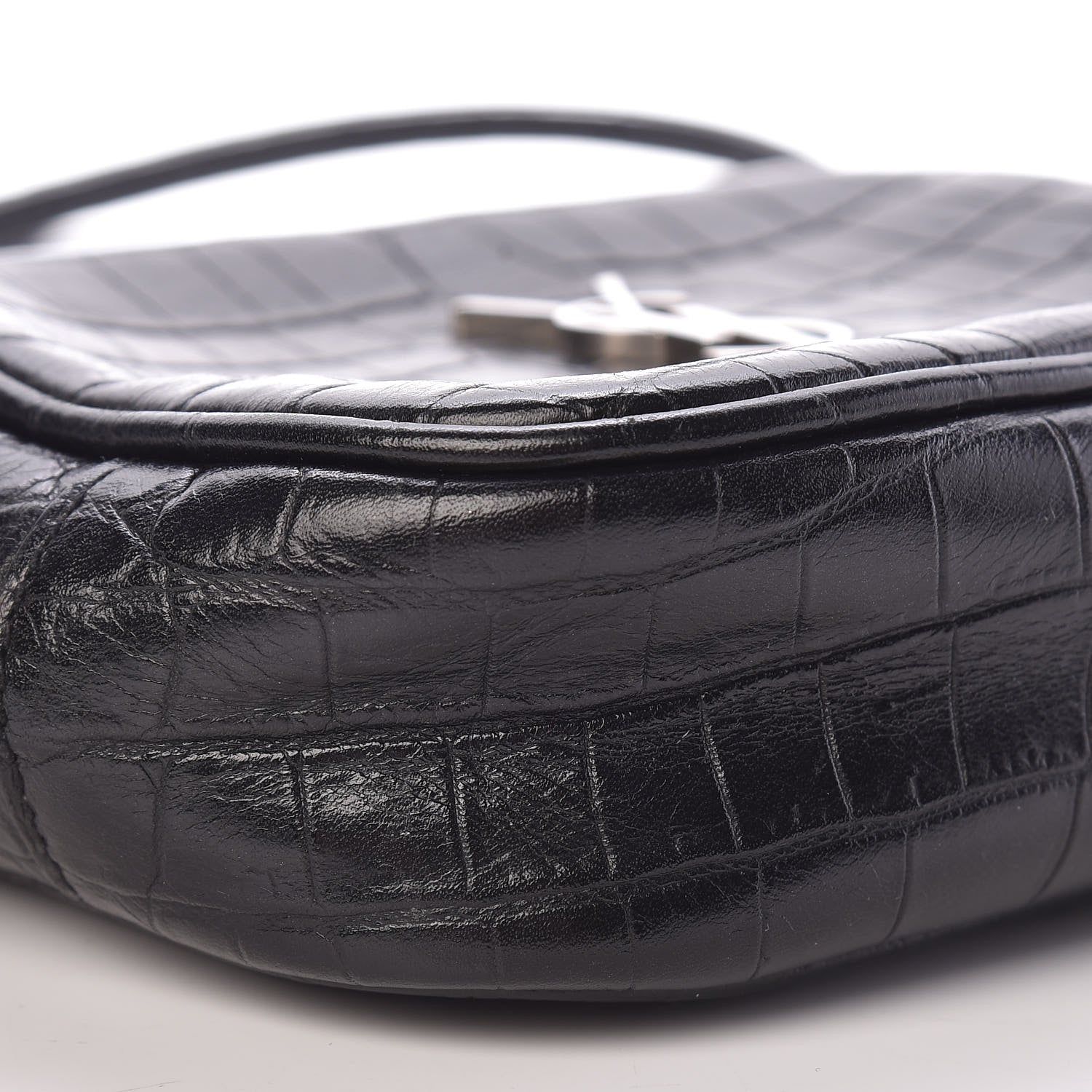Saint Laurent Calfskin Crocodile Embossed Monogram Blogger Bag Black 9 of 11