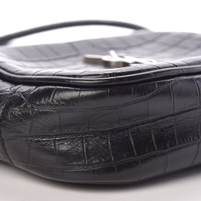 Saint Laurent Calfskin Crocodile Embossed Monogram Blogger Bag Black 9 of 11