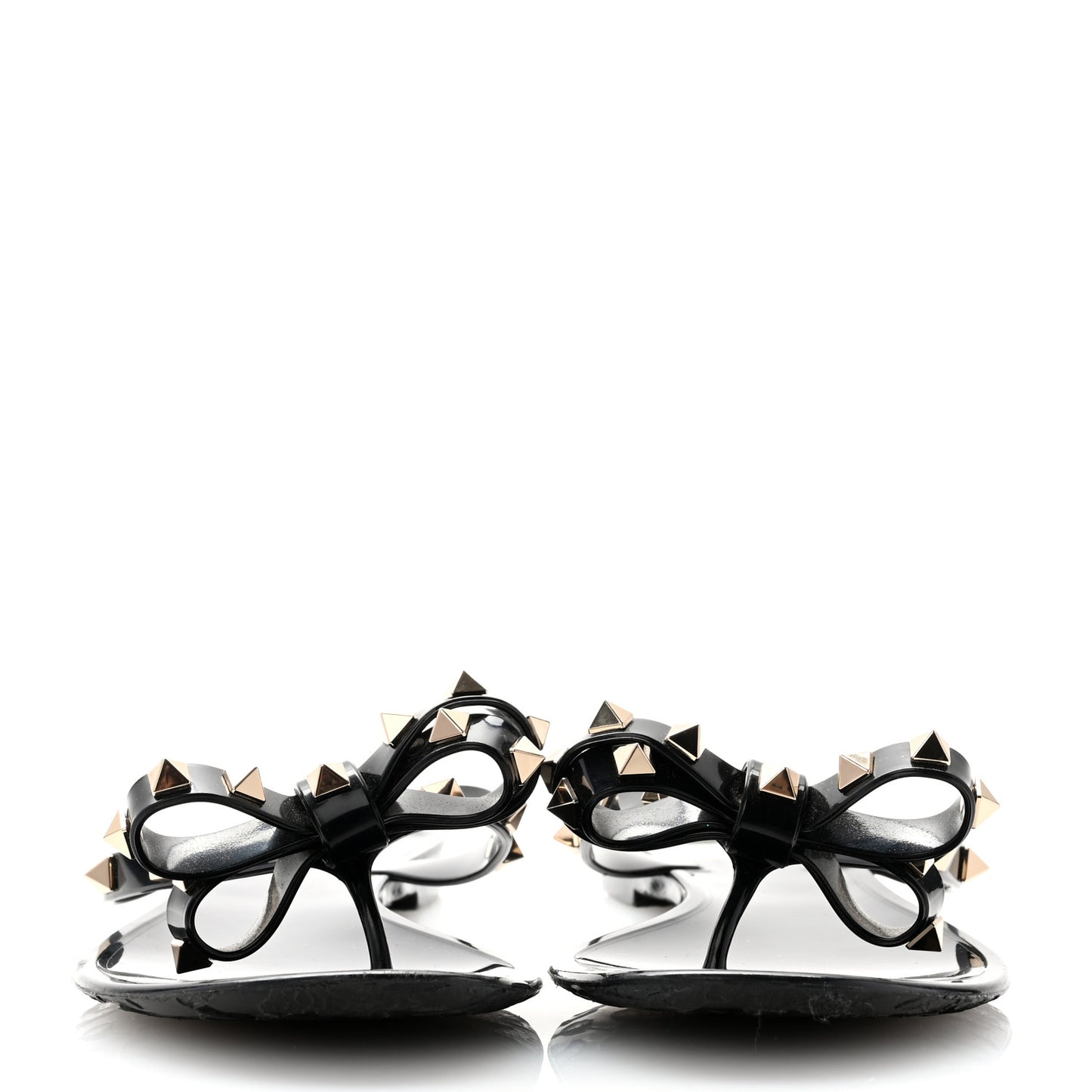 PVC Jelly Rockstud Bow Thong Sandals 39 Black