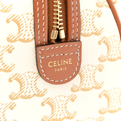 Celine Triomphe Canvas Calfskin Small Boston Bag White 6 of 13