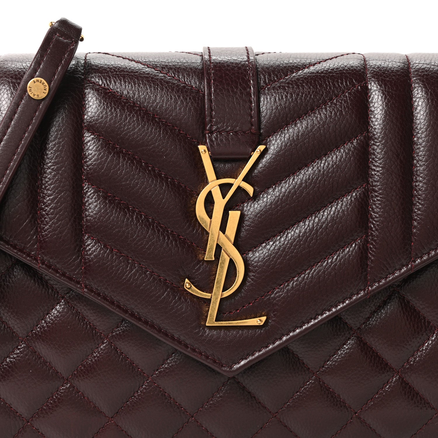 Saint Laurent Grained Calfskin Mixed Matelasse Triquilt Monogram Chain Wallet Lava Falls 12 of 17