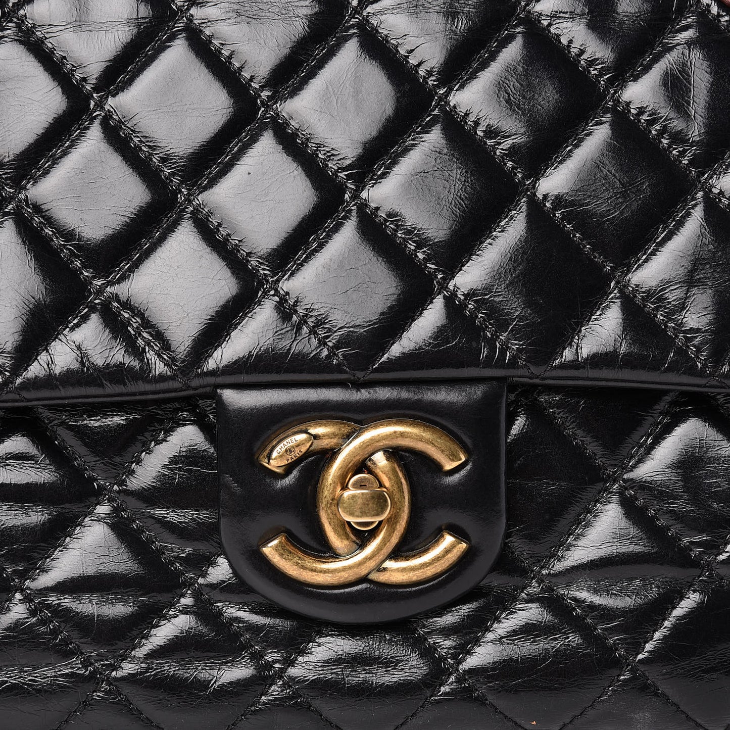 Glazed Calfskin Castle Rock Large Flap Black Burgundy