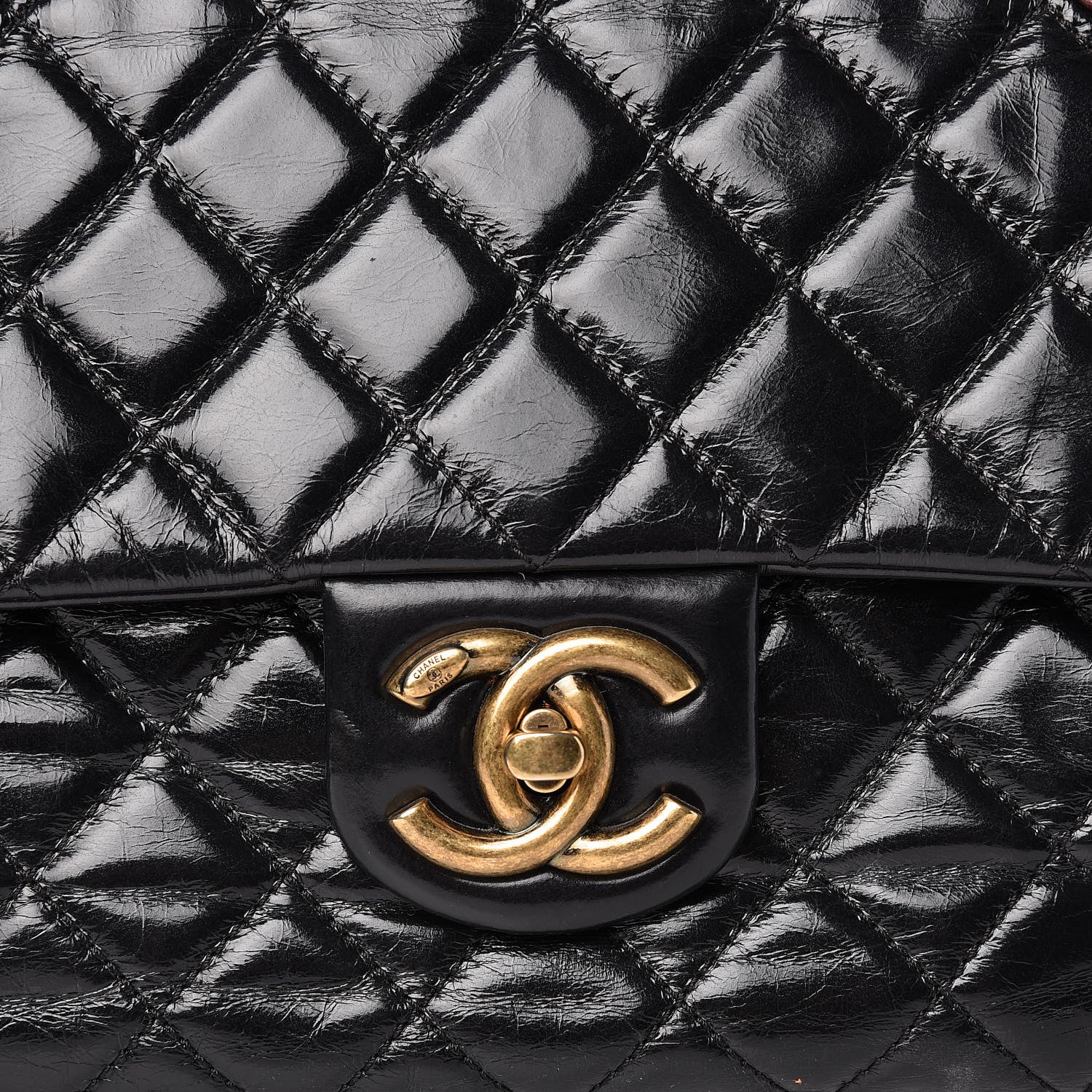 Chanel Glazed Calfskin Castle Rock Large Flap Black Burgundy 8 of 12