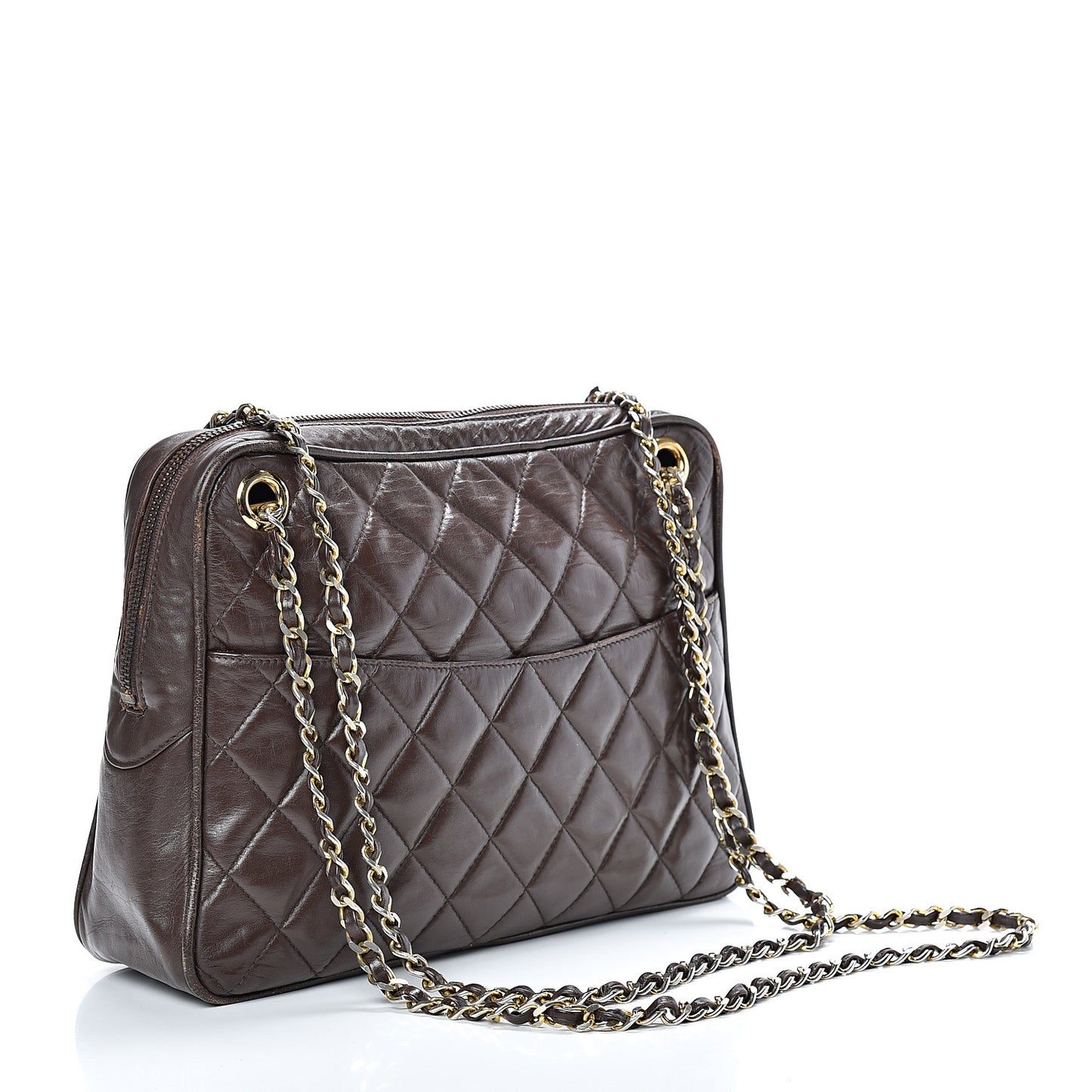 Lambskin Quilted Large Camera Case Brown