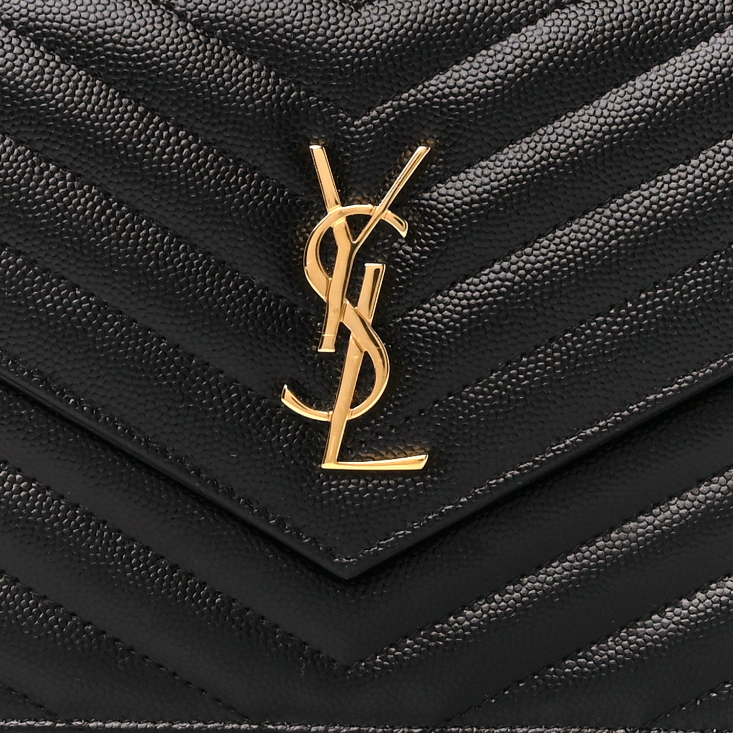 Saint Laurent Grain De Poudre Matelasse Chevron Monogram Envelope Chain Wallet Black 7 of 11