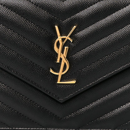 Saint Laurent Grain De Poudre Matelasse Chevron Monogram Envelope Chain Wallet Black 7 of 11