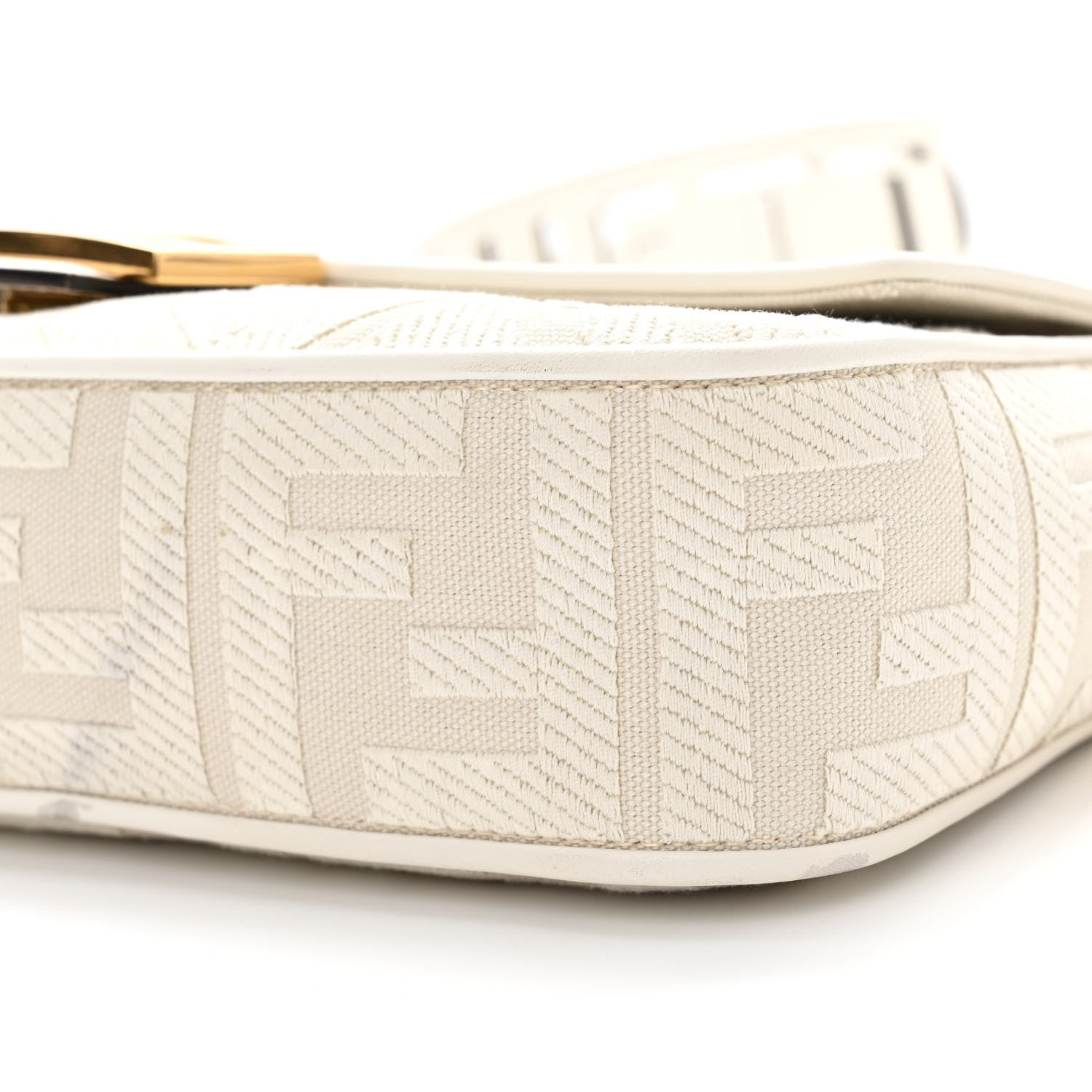 Fendi Canvas Vitello King Extra Strap FF Embroidered Baguette White Ice 9 of 12