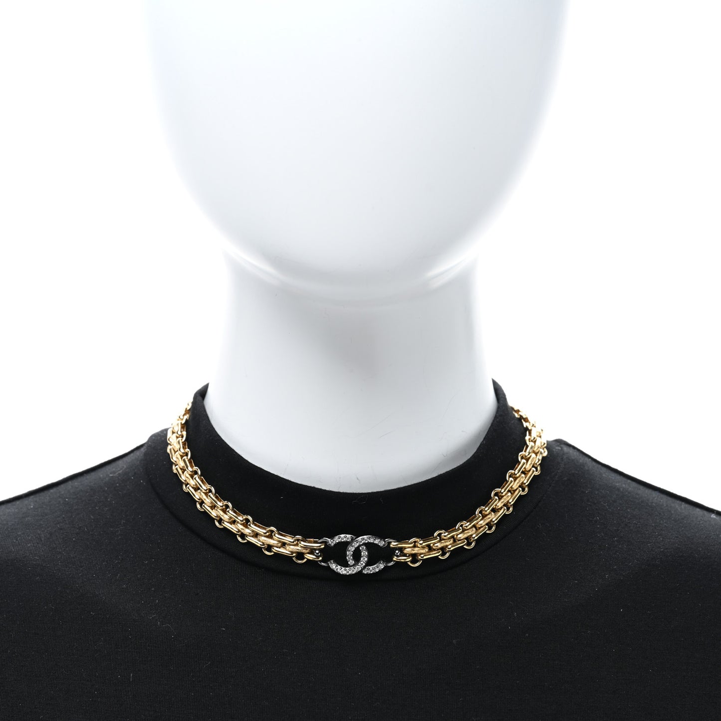 Crystal Chain Link CC Short Necklace Gold Silver