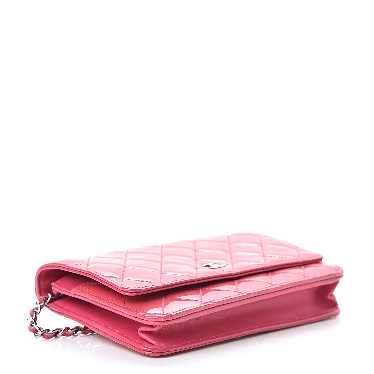 Patent Quilted Wallet On Chain WOC Fuchsia