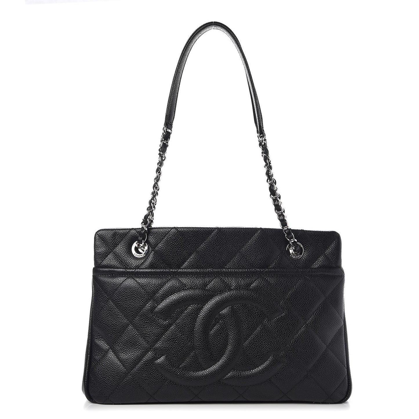 Caviar Quilted Shopping Tote Black