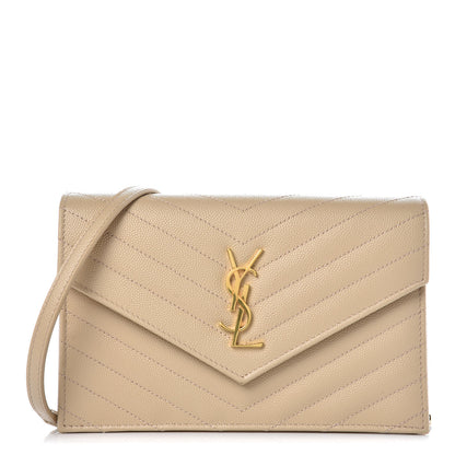 Saint Laurent Grain De Poudre Matelasse Chevron Monogram Envelope Chain Wallet Nude Powder 1 of 6