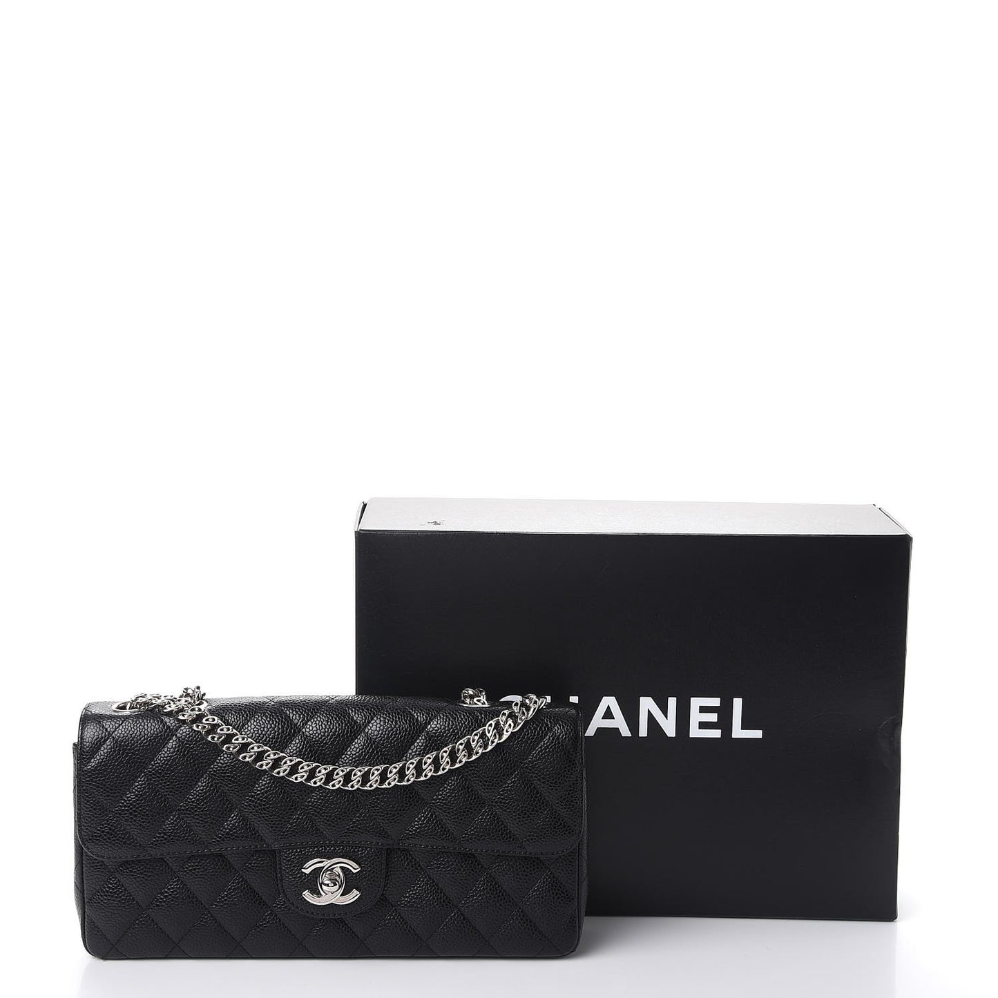 Caviar Quilted East West Flap Bijoux Chain Black
