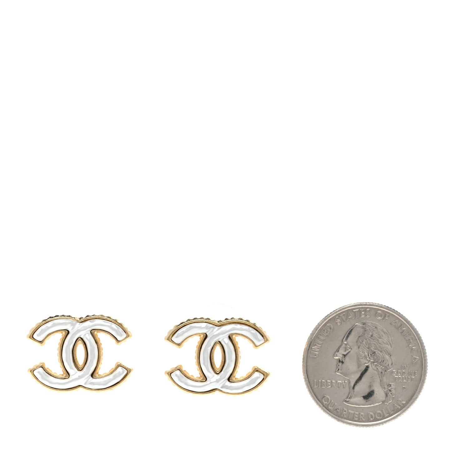 Metal Enamel CC Earrings Gold White
