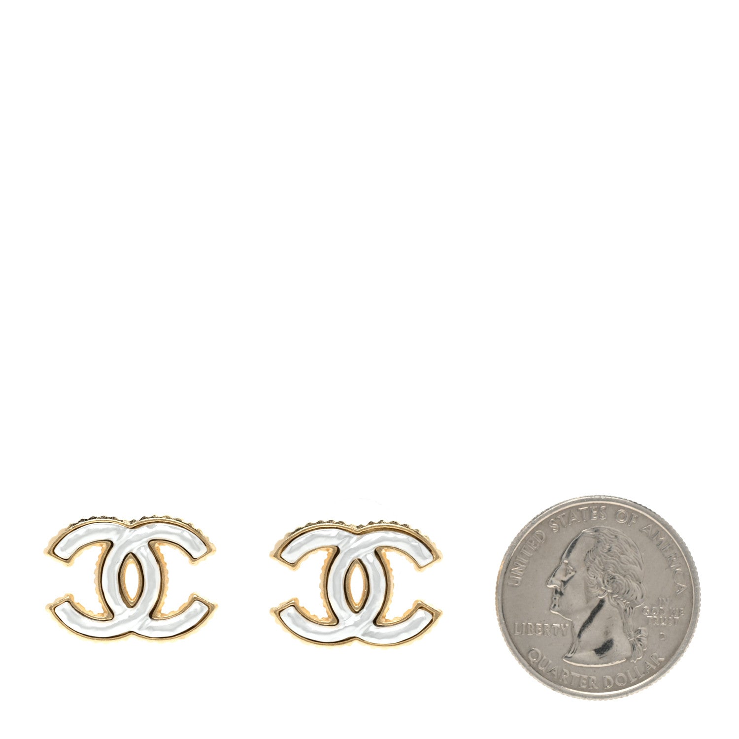 Chanel Metal Enamel CC Earrings Gold White 2 of 5
