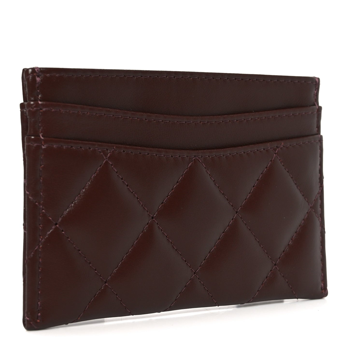 Lambskin Quilted Card Holder Dark Brown