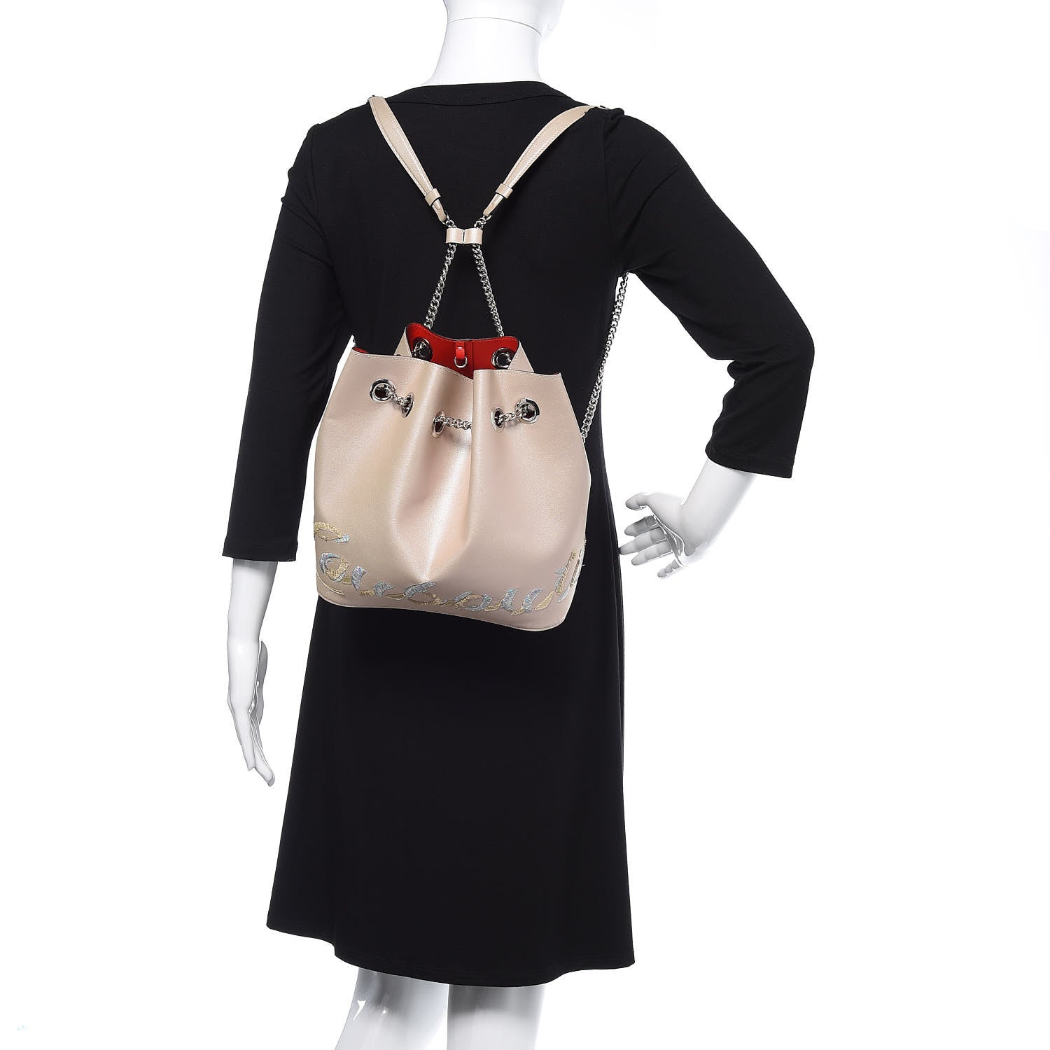 Christian Louboutin Calfskin Paris Marie Jane Logo Backpack Nude Platine 2 of 12