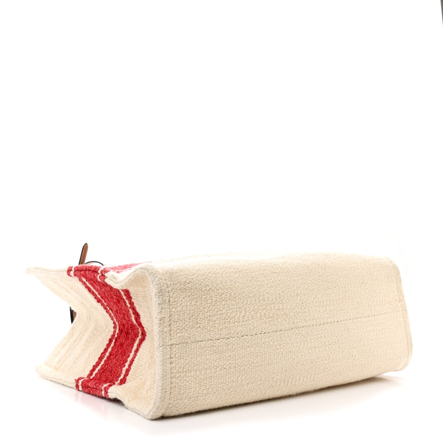 Celine Plein Soleil Textile Calfskin Horizontal Cabas Cream Red 4 of 10