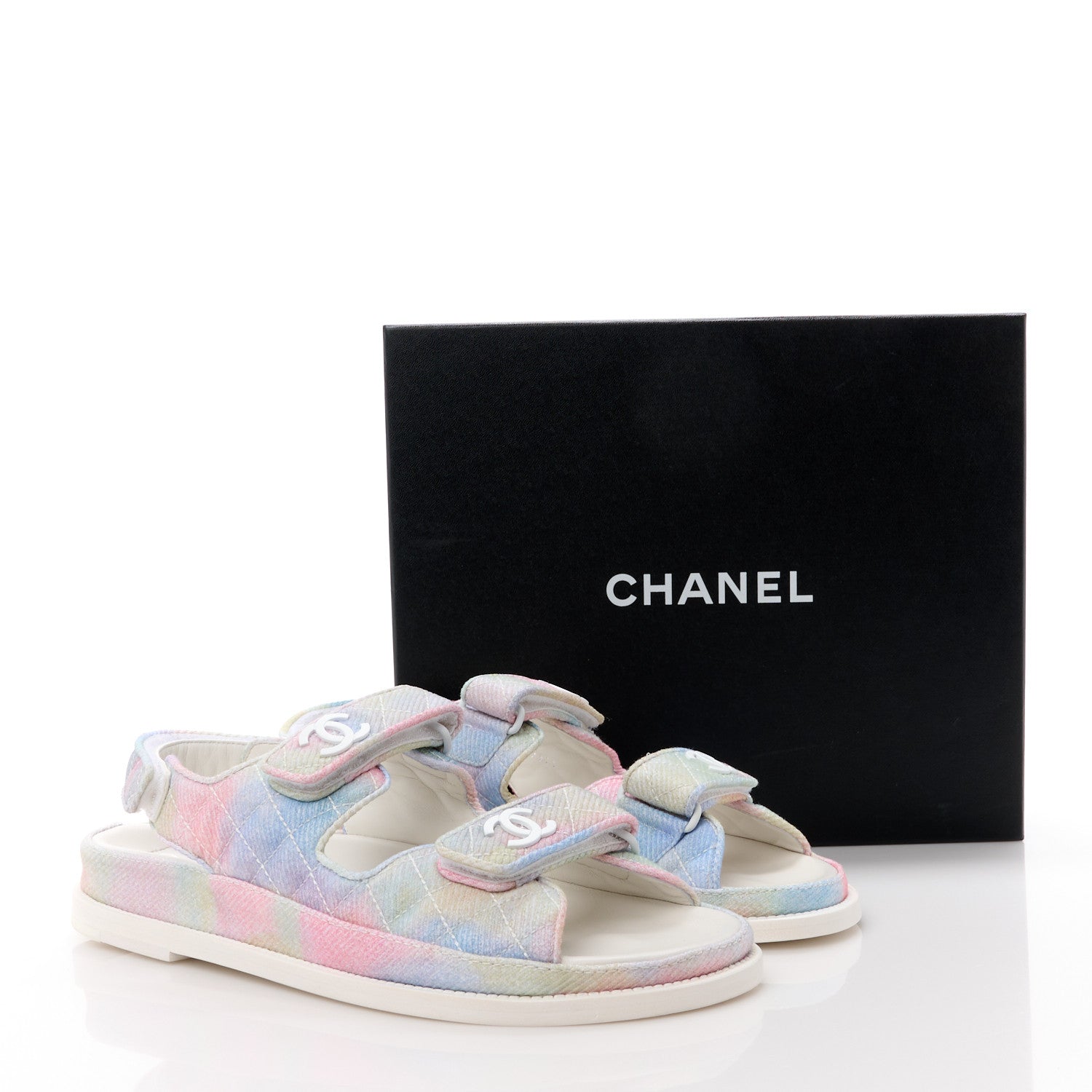 Chanel Printed Fabric Quilted Dad Sandals 40.5 Green Pink Blue 10 of 10