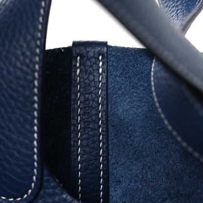 Hermes Taurillon Clemence Casaque Picotin Lock 22 MM Bleu Saphir Bleu Brighton 7 of 10