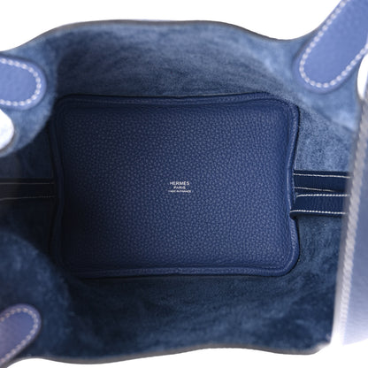 Hermes Taurillon Clemence Casaque Picotin Lock 18 PM Bleu Saphir Bleu Brighton 5 of 11