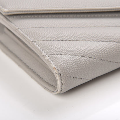 Saint Laurent Grain De Poudre Matelasse Chevron Monogram Flap Wallet Light Grey 13 of 13