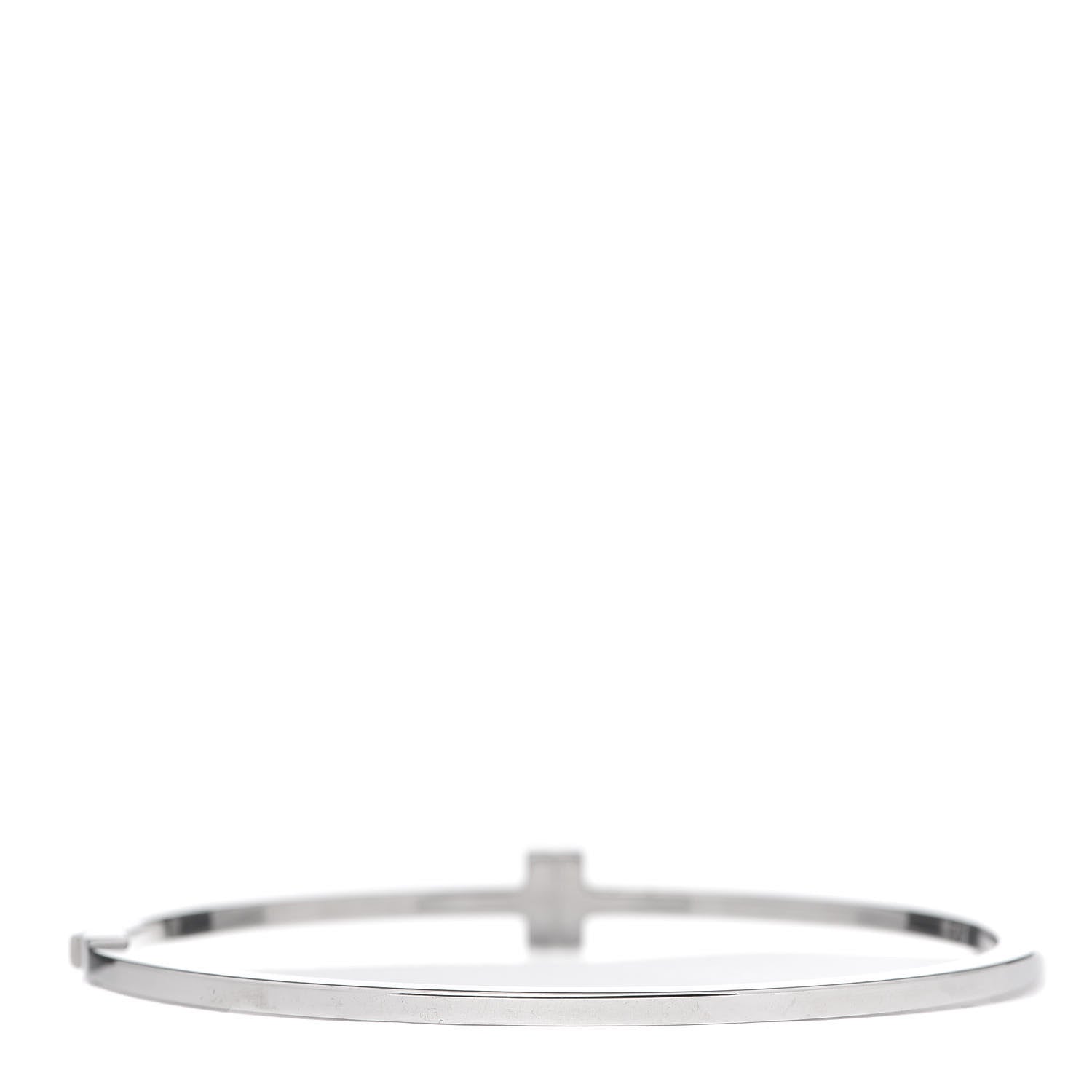 Tiffany 18K White Gold Diamond T Two Hinged Bangle Bracelet 3 of 6