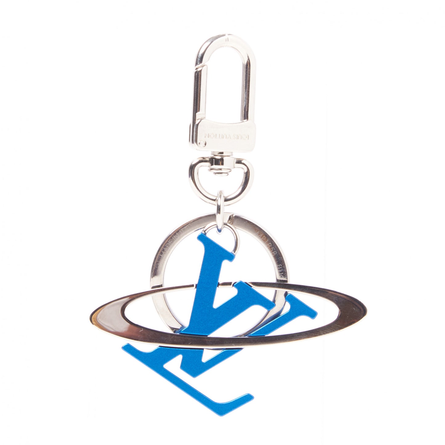 LV Initiales Cosmic Bag Charm Key Holder Blue Silver