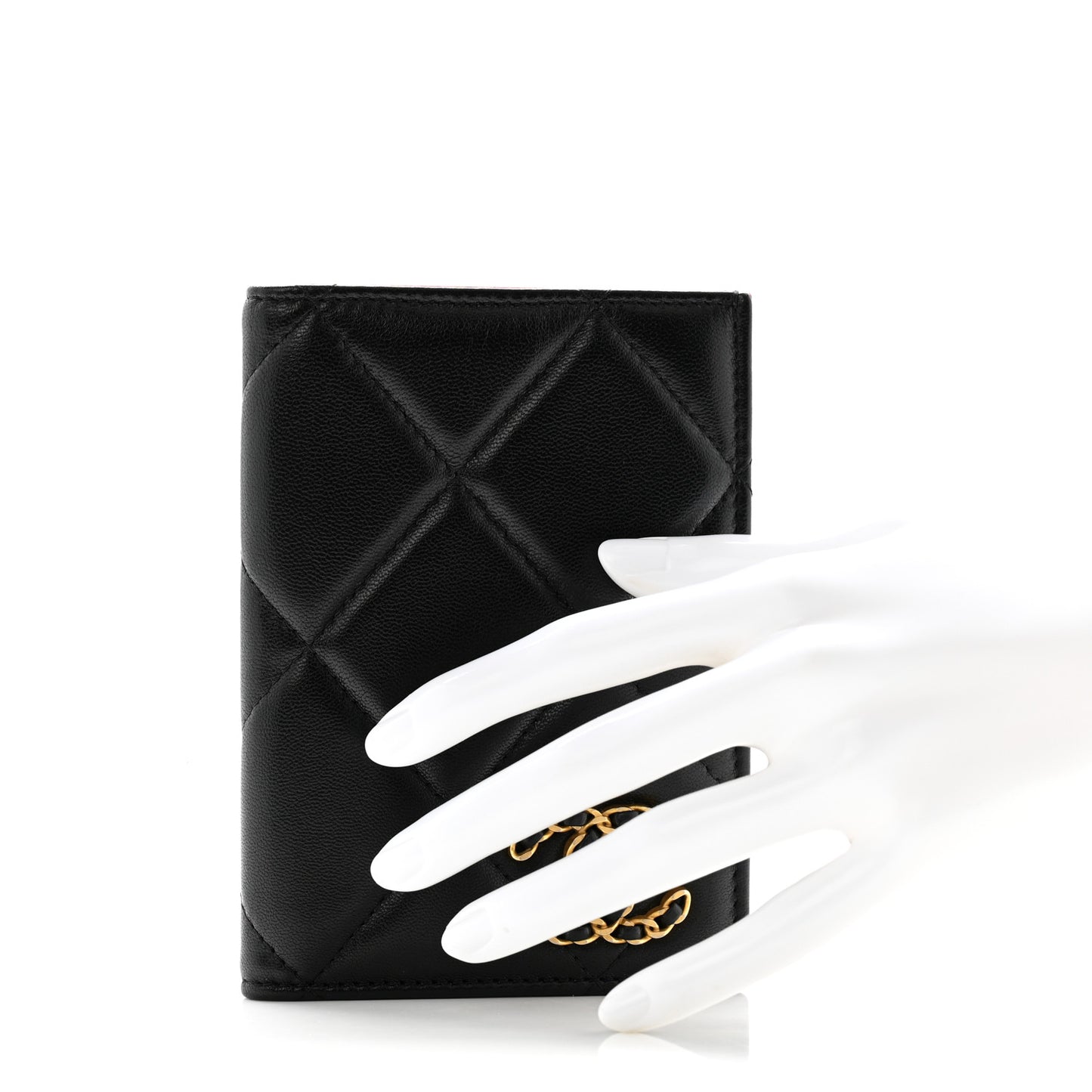 Lambskin Quilted Chanel 19 Passport Holder Black