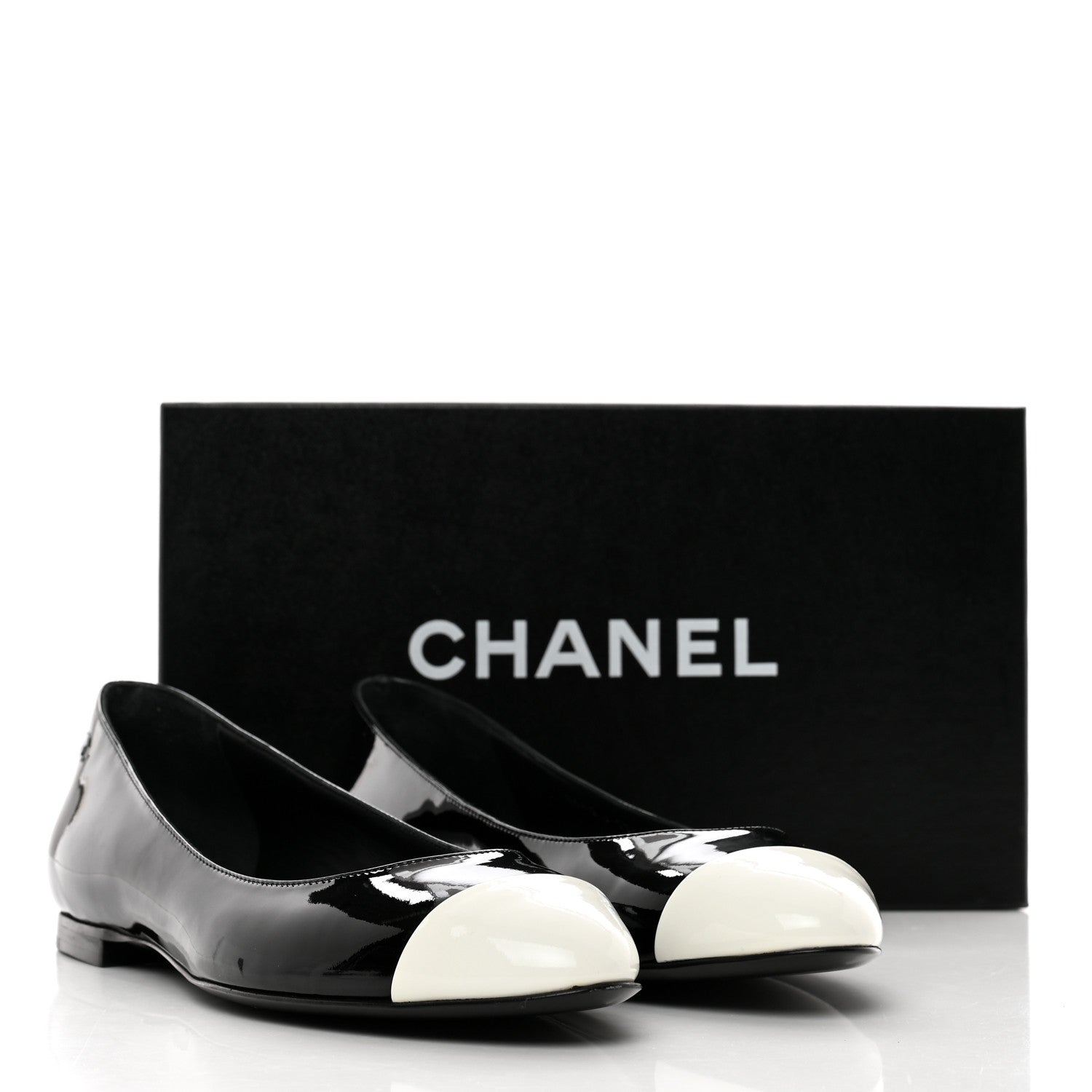 Chanel Patent Cap Toe Ballerina Flats 40 Black White 9 of 9