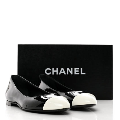 Chanel Patent Cap Toe Ballerina Flats 40 Black White 9 of 9