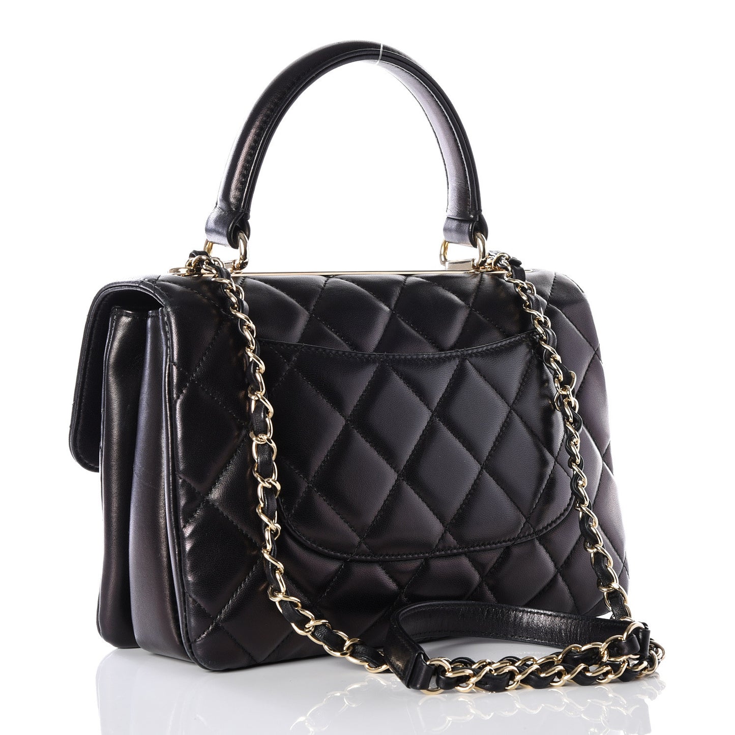 Lambskin Quilted Small Trendy CC Dual Handle Flap Bag Black
