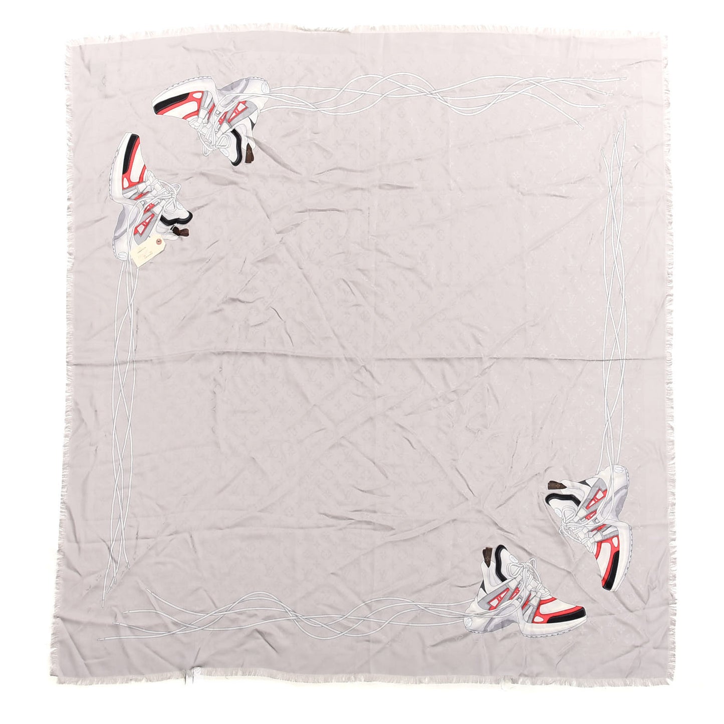 Silk Wool Monogram Archlight Trompe L'oeil Shawl Grey