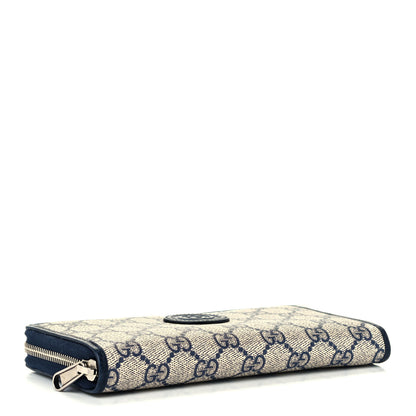 Gucci GG Supreme Monogram Textured Dollar Calfskin Retro Interlocking G Zip Around Wallet Beige Blue 4 of 8