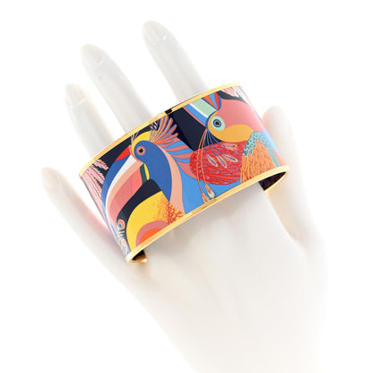 Hermes Enamel Toucans De Paradis Extra Wide Bracelet 70 Indigo 2 of 5