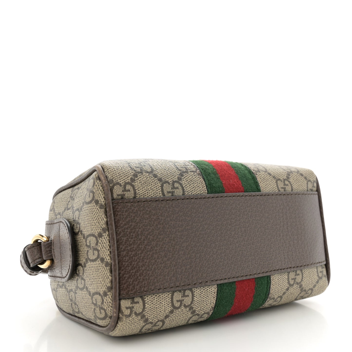 GG Supreme Monogram Textured Dollar Calfskin Web Super Mini Ophidia Top Handle Bowler Bag Beige Ebony New Acero