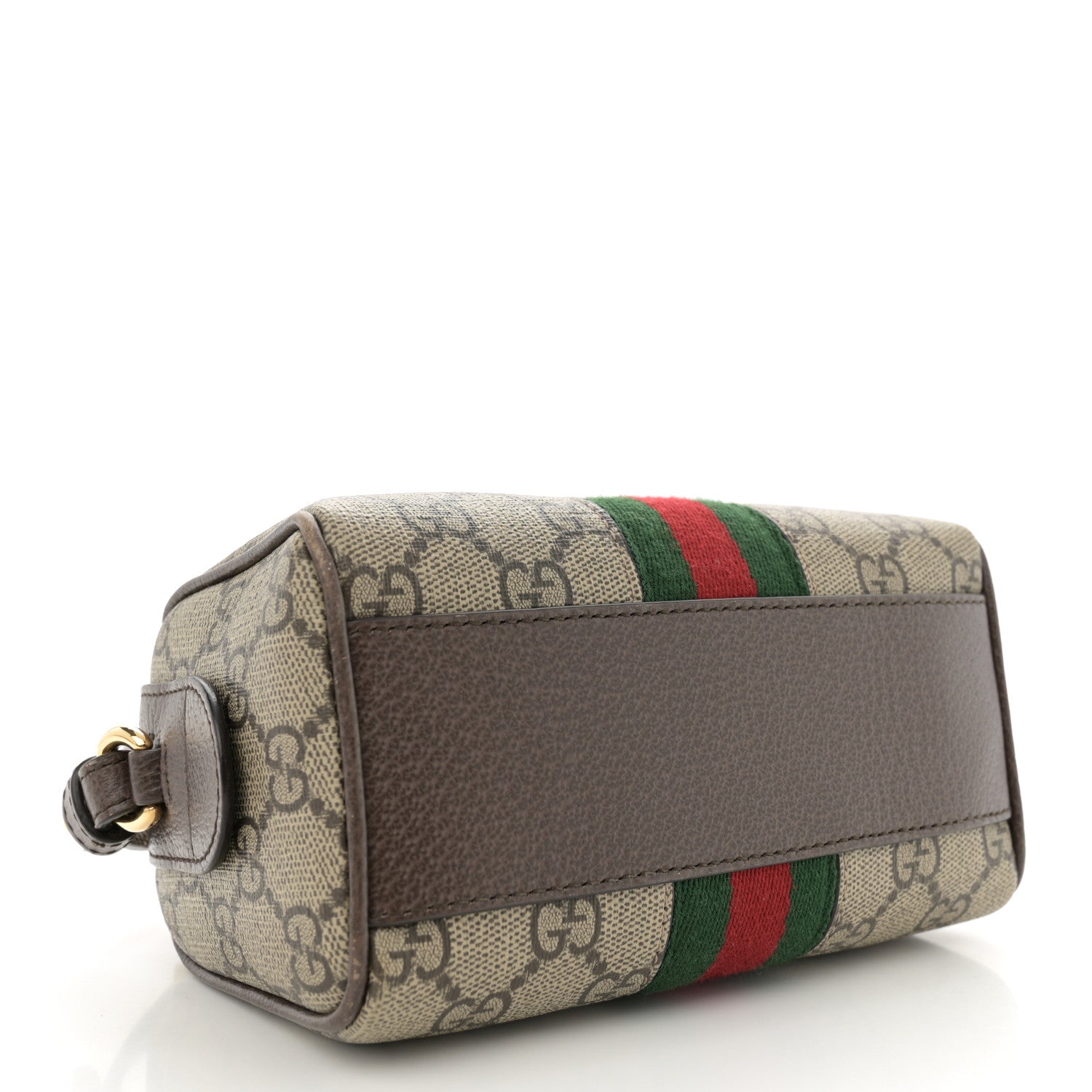 Gucci GG Supreme Monogram Textured Dollar Calfskin Web Super Mini Ophidia Top Handle Bowler Bag Beige Ebony New Acero 4 of 12