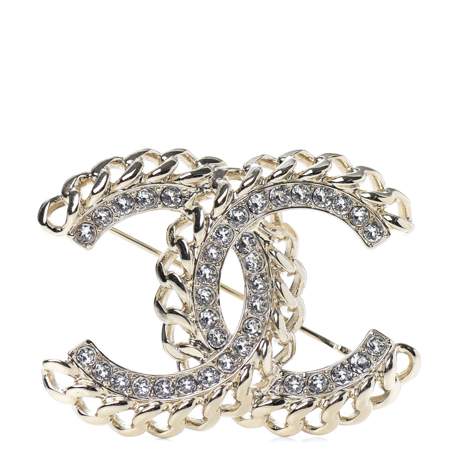 Chanel Crystal Chain CC Brooch Gold 1 of 5