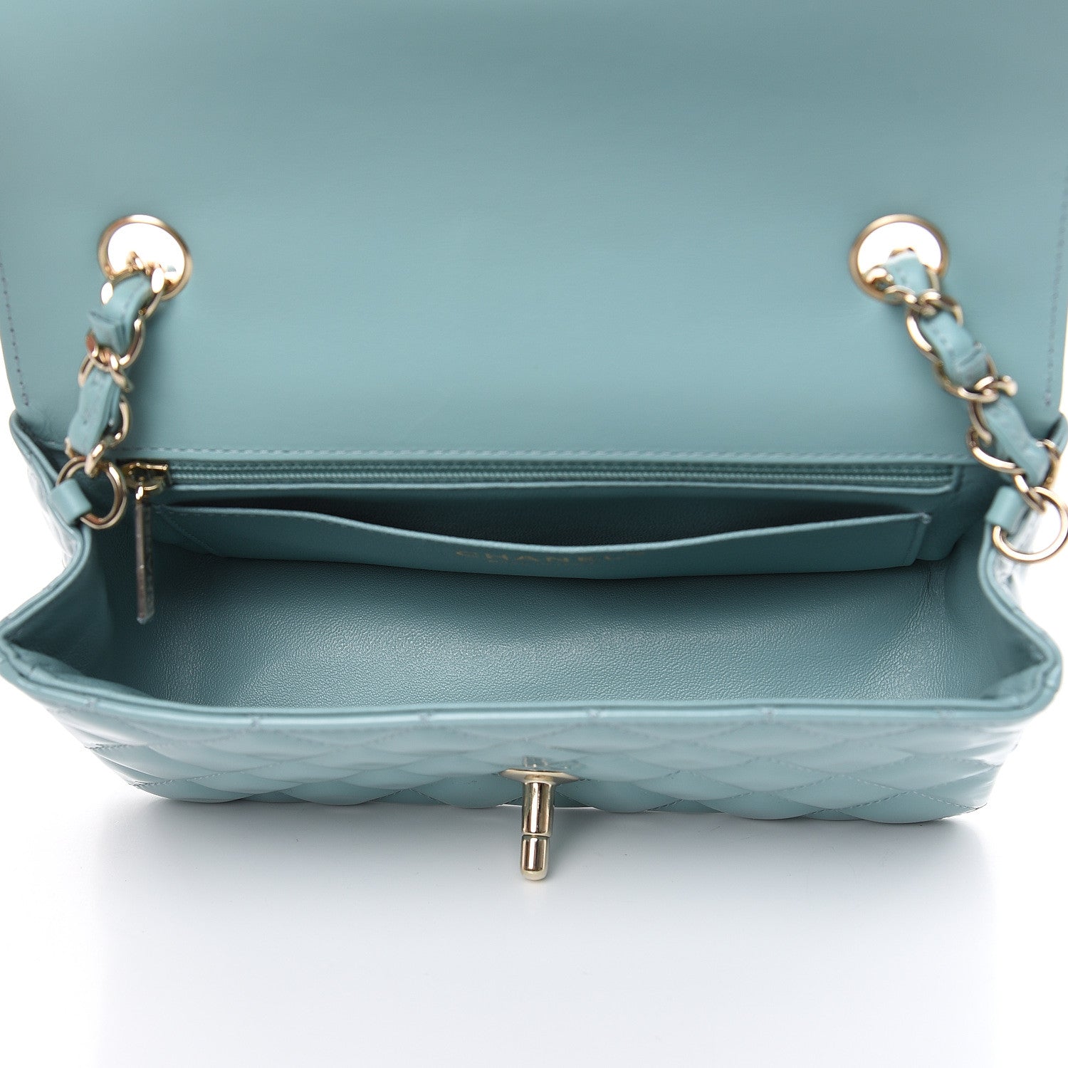 Chanel Patent Calfskin Quilted Mini Rectangular Flap Light Blue 5 of 10
