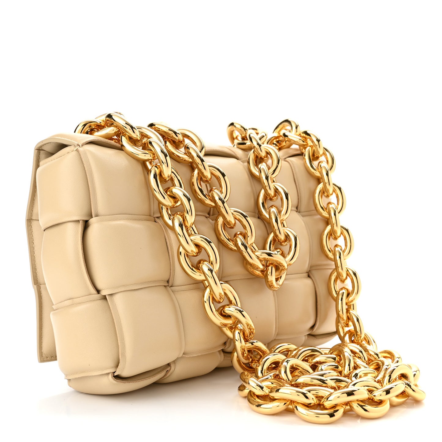 Lambskin Maxi Intreccio Padded Chain Cassette Crossbody Bag Porridge