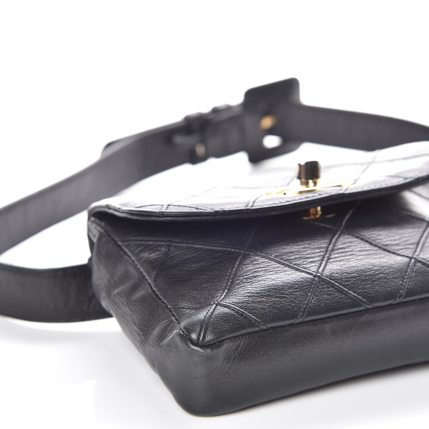 Lambskin Diamond Stitched Flap Waist Belt Bag 70 28 Black