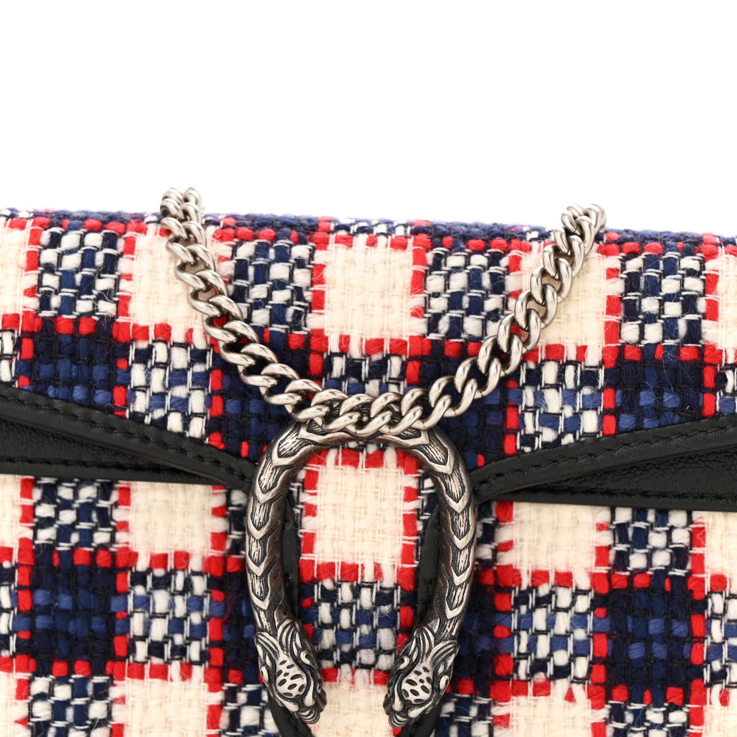 Gucci Vintage Tweed Check Super Mini Dionysus Shoulder Bag White Hibiscus Red Marine 7 of 11