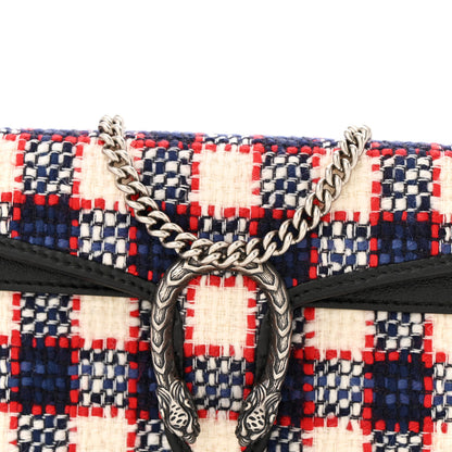 Gucci Vintage Tweed Check Super Mini Dionysus Shoulder Bag White Hibiscus Red Marine 7 of 11