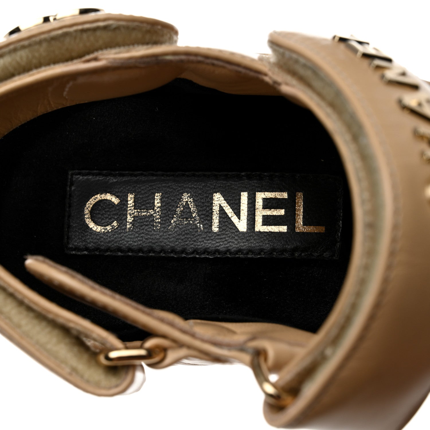 Chanel Shiny Calfskin Quilted Wedge Sandals 37 Beige 7 of 9